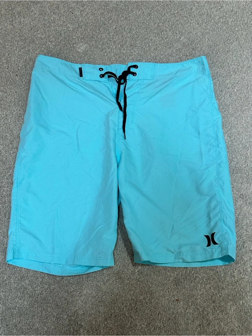 Hurley Men's Turquoise Swim Board Shorts with Black Drawstring